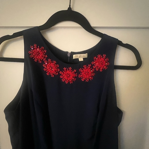 Navy Blue w Red Beadwork Shoshanna Dress - Picture 2 of 4